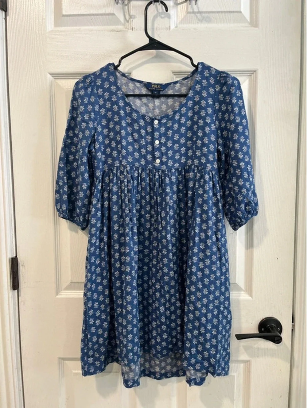 Ralph Lauren girls size 14 mini summer dress long sleeves blue with flowers